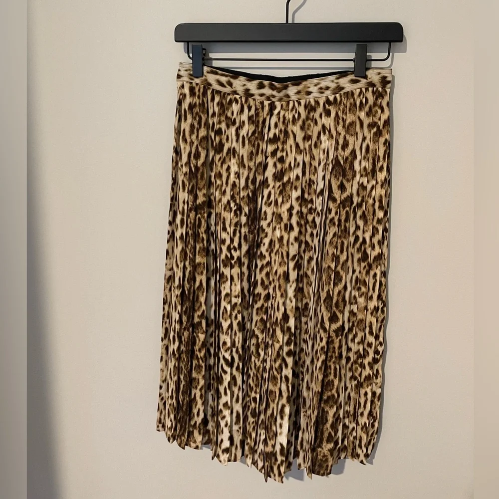 J. Crew Beige and Brown Leopard Print Pleated A-Line Skirt - Picture 3 of 11